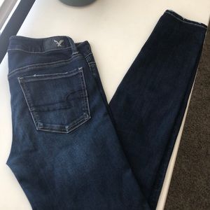 Dark washed American Eagle jeans.